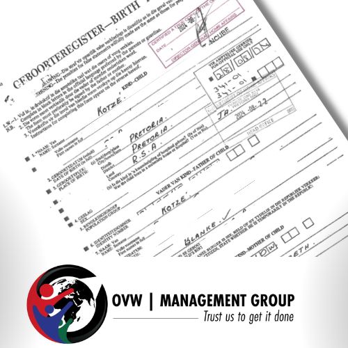 Vault Copy of Birth Certificate (South Africa)